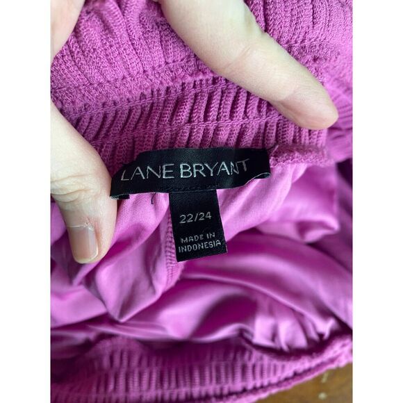 Lane Bryant Smocked Off The Shoulder Pink Ruffled Tiered Lace Pleated Top 22/24 - Picture 6 of 7